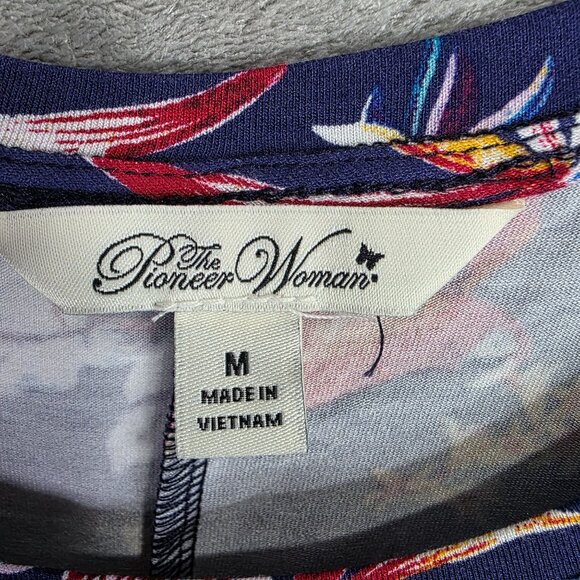 The Pioneer Woman Blue Floral 3/4 Sleeve Dress Rayon Spandex Blend M (8-10) - Picture 4 of 10